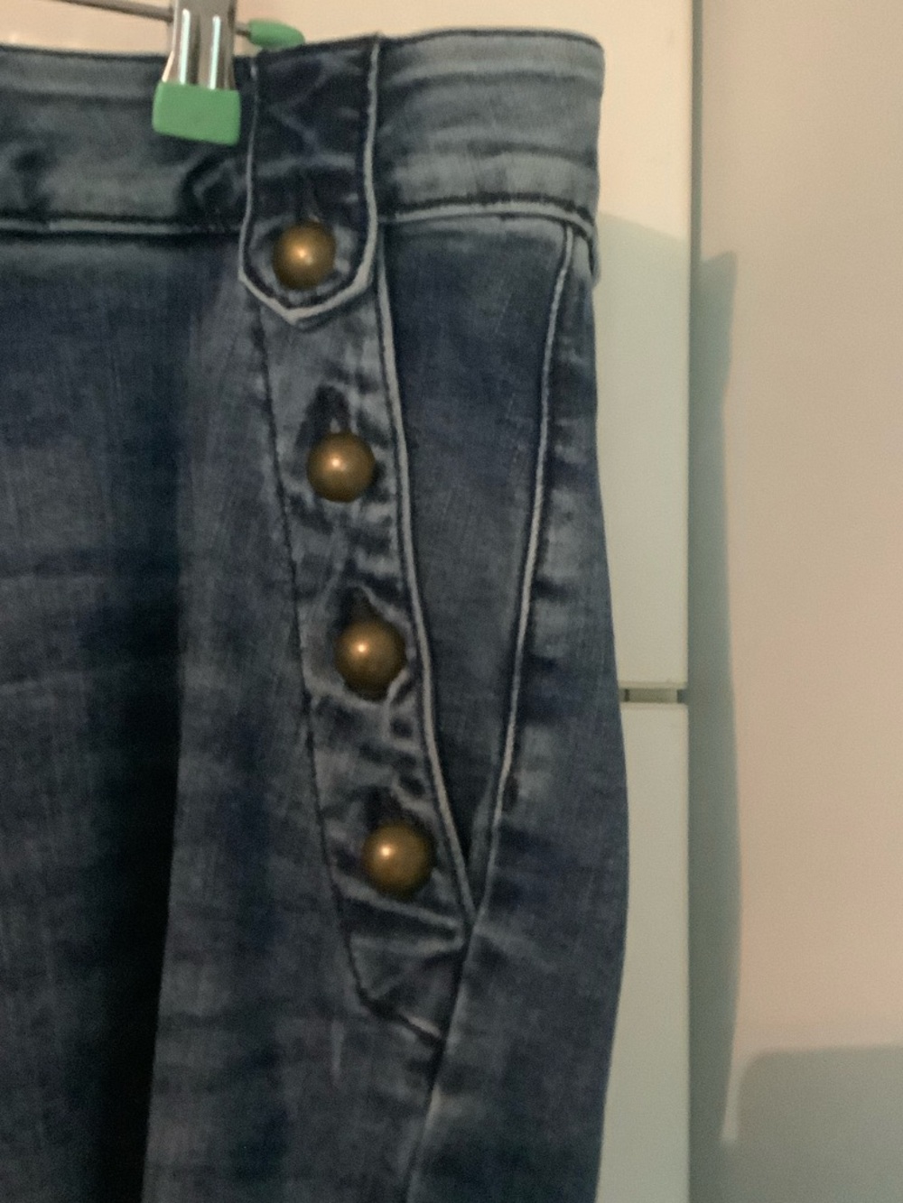 St. John's Bay Distressed Blue Wide-Leg Jeans with Side Button Detail - Picture 6 of 11
